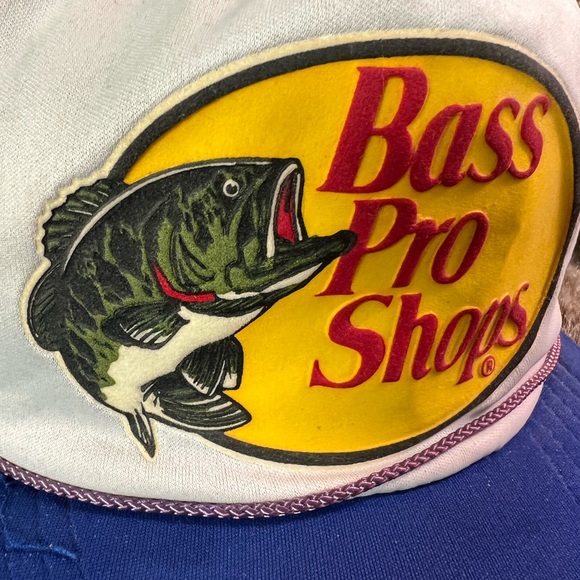 Vintage 80/90s Bass Pro Shops Baseball Cap Flat Brim Hat Snapback Navy Mesh Foam - Picture 3 of 9